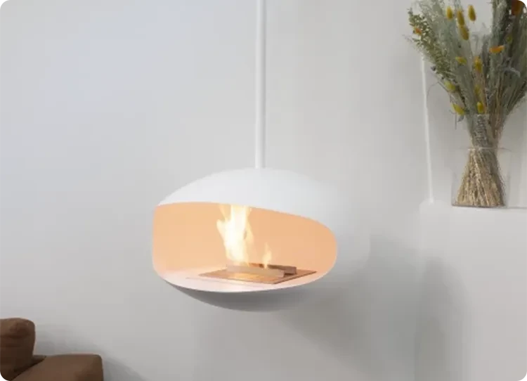 Cocoon aeris hanging bioethanol fireplace in white