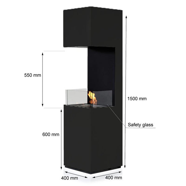 Open 3-Sided Bio Fireplace - Black