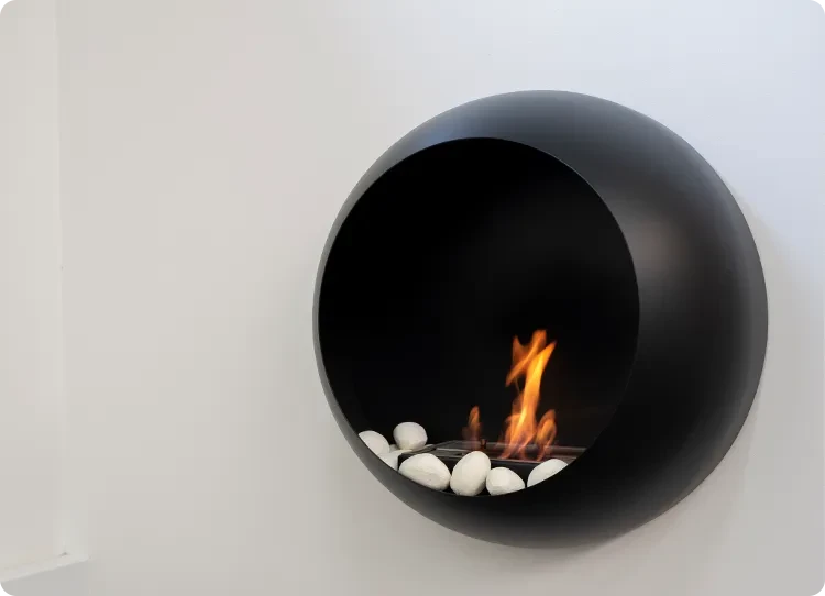 Bioethanol Fireplace with White Stone Accessories