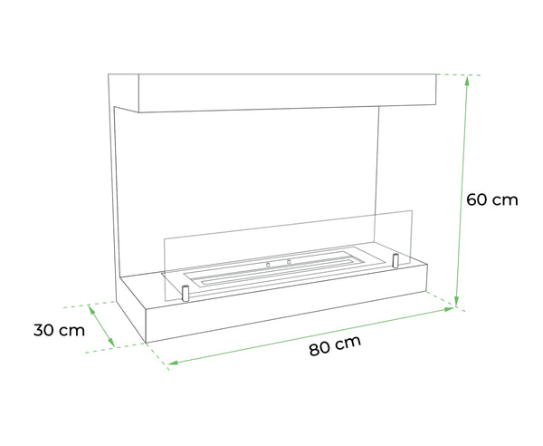 Dakota White - 3-sided 80 cm Wall Biofireplace