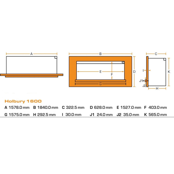 Holbury 1600 White Marble – Wide Front-Open Built-In Electric Fireplace