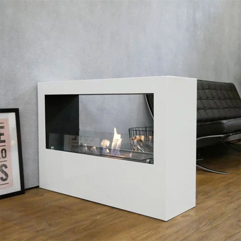 White double sided fireplace