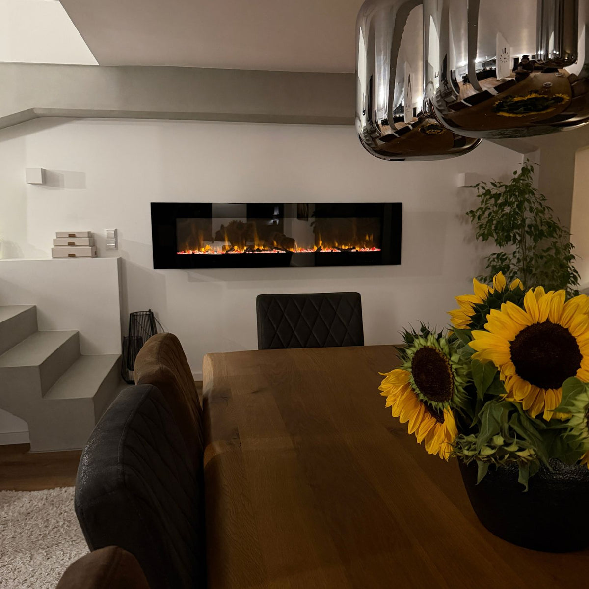 Azurite Wall-Mounted Electric Fireplace - Black - 182 cm