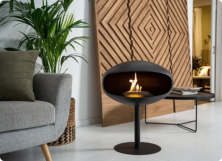 cocoon fireplace pedestal matt black bioethanol fireplce