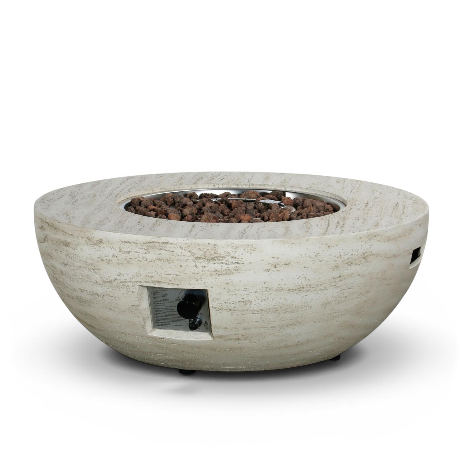 Estate Bowl 92 Travertine – Round Gas Firepit Table