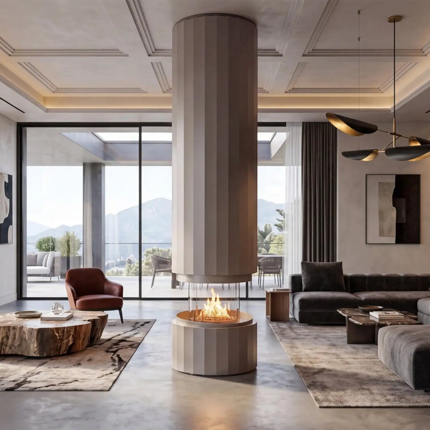 Pillar - Suspended Bioethanol Fireplace - Silk Grey