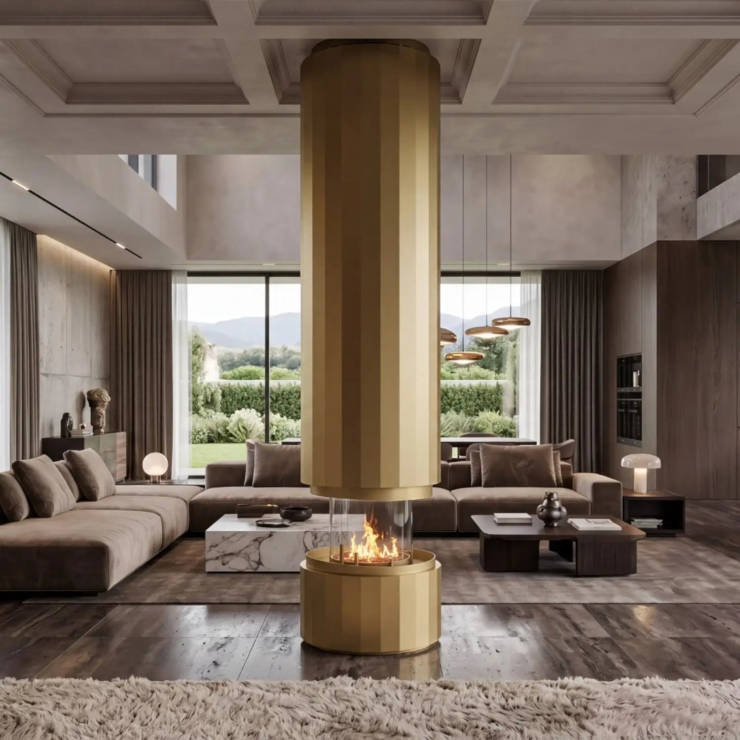 Pillar - Suspended Bioethanol Fireplace - Metallic Gold