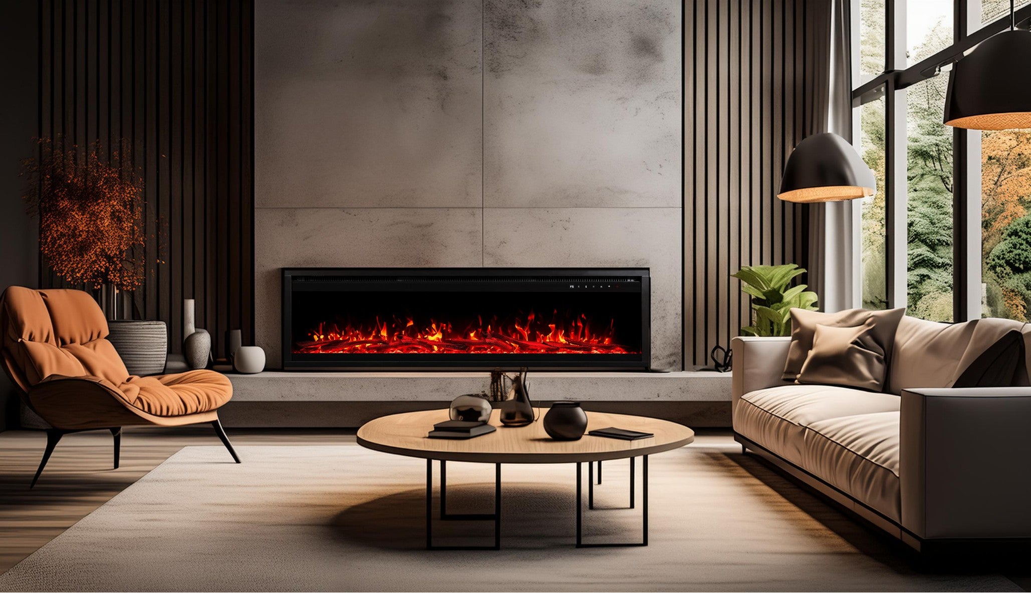 Royal Pro Wall-Mounted Electric Fireplace - Black - 180 cm