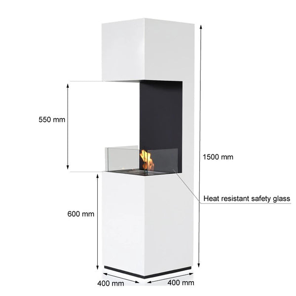 Open 3-Sided Bio Fireplace - White