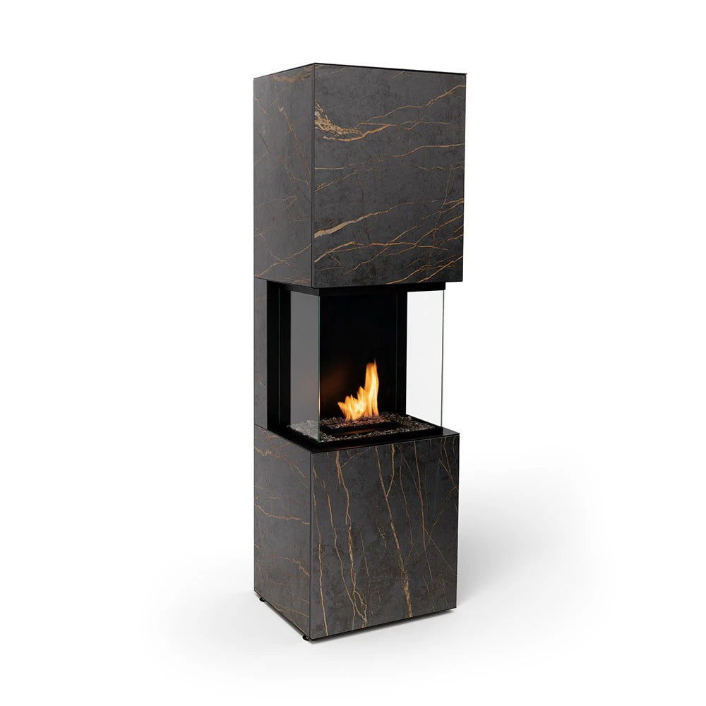 Planika Rock Laurent automatic BEV bioethanol fireplace with Dekton marble look frame