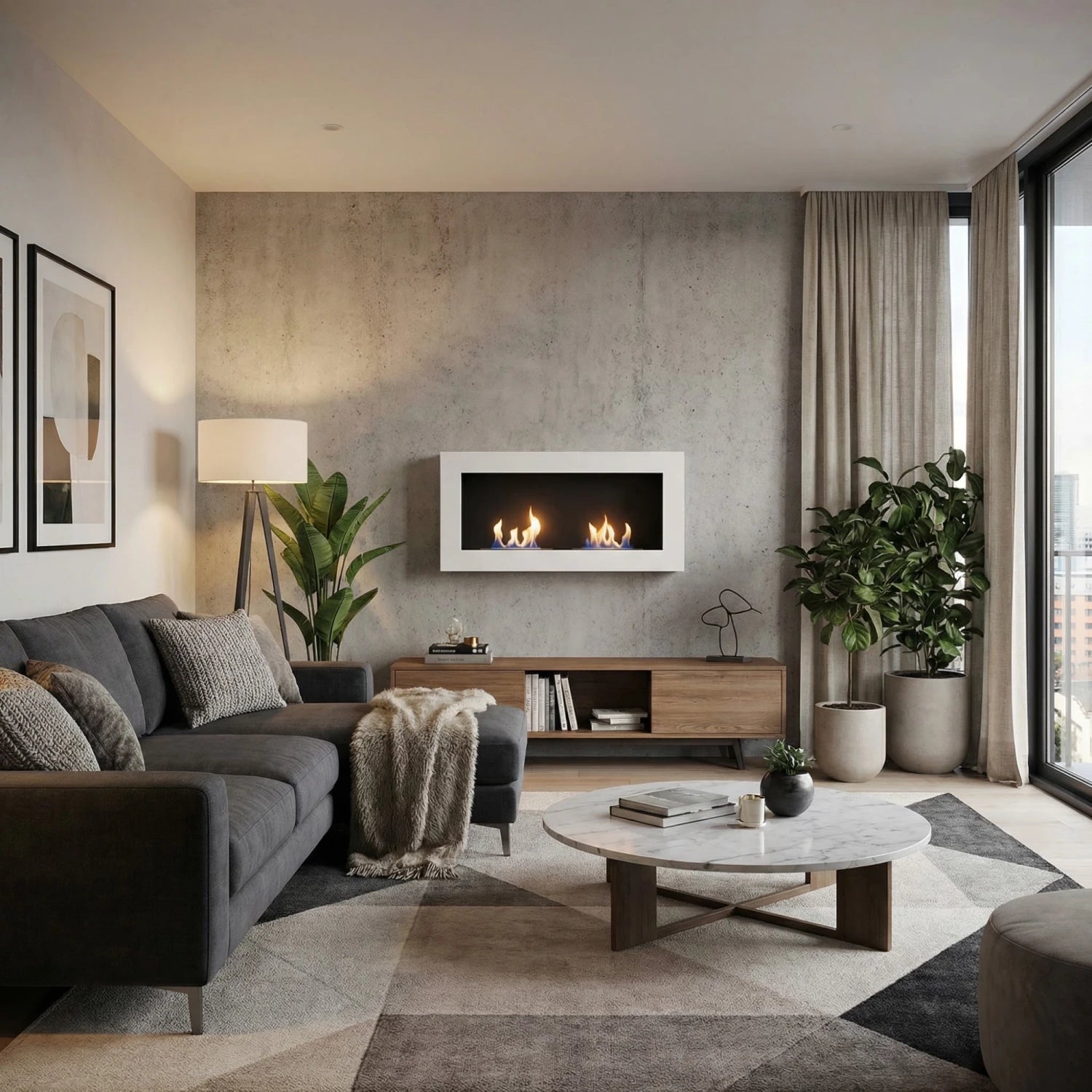 Large White Wall Mounted Bioethanol Fireplace