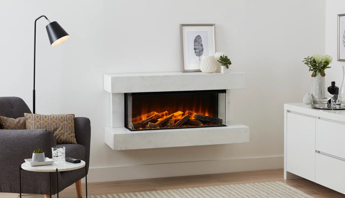 Winchester 1200 White Marble – Wall-Mounted Electric Fireplace