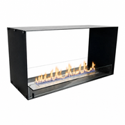 Foco Two 1000 see-through bioethanol fireplace, studio shot with lit flame