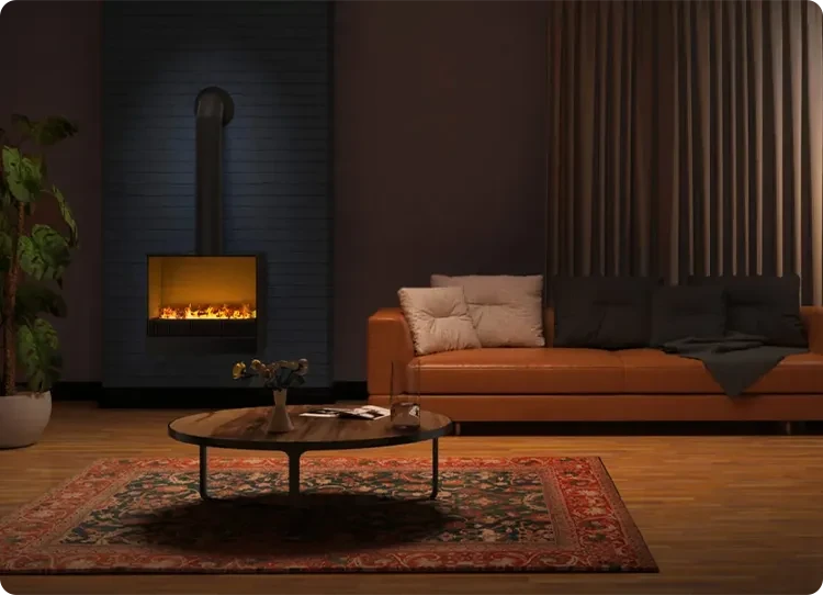 opti-myst fireplace in a living room