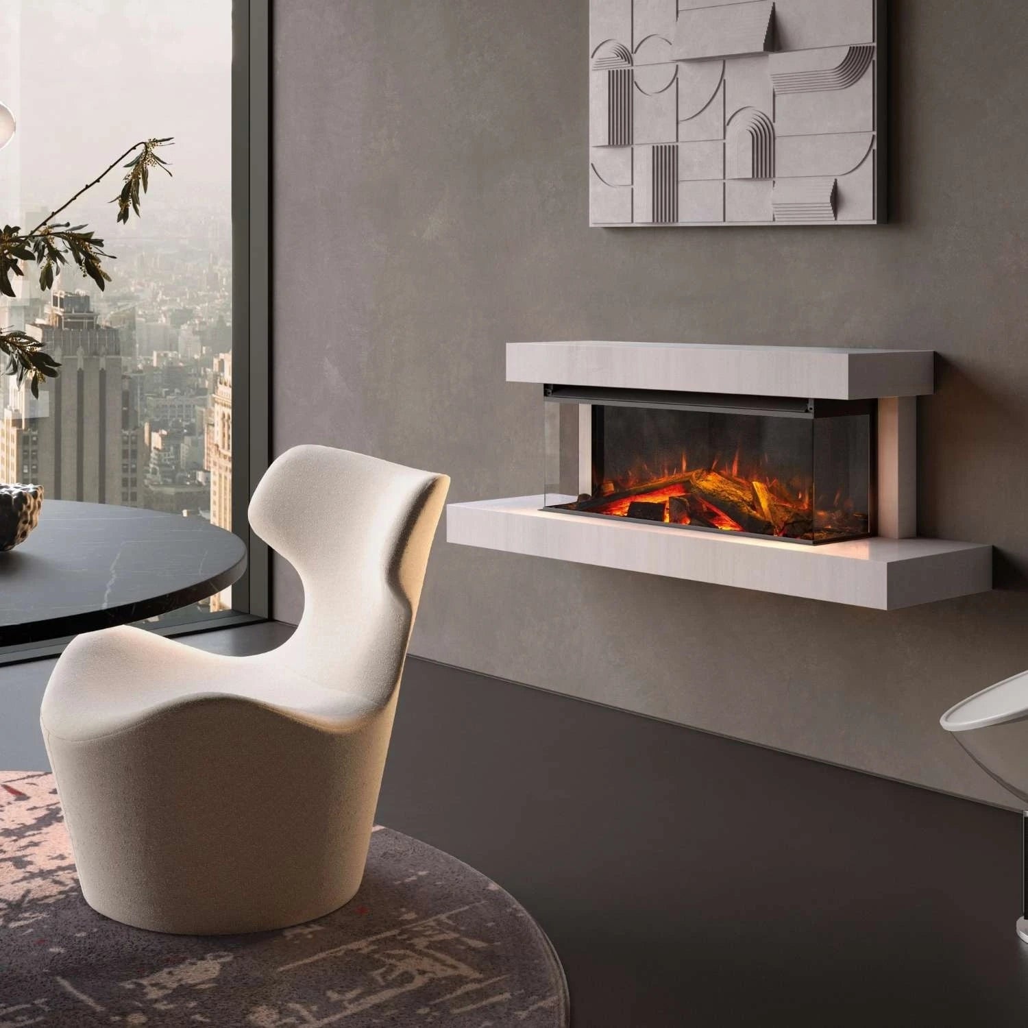Lumen 870 Wall-Mounted Electric Fireplace – Stone