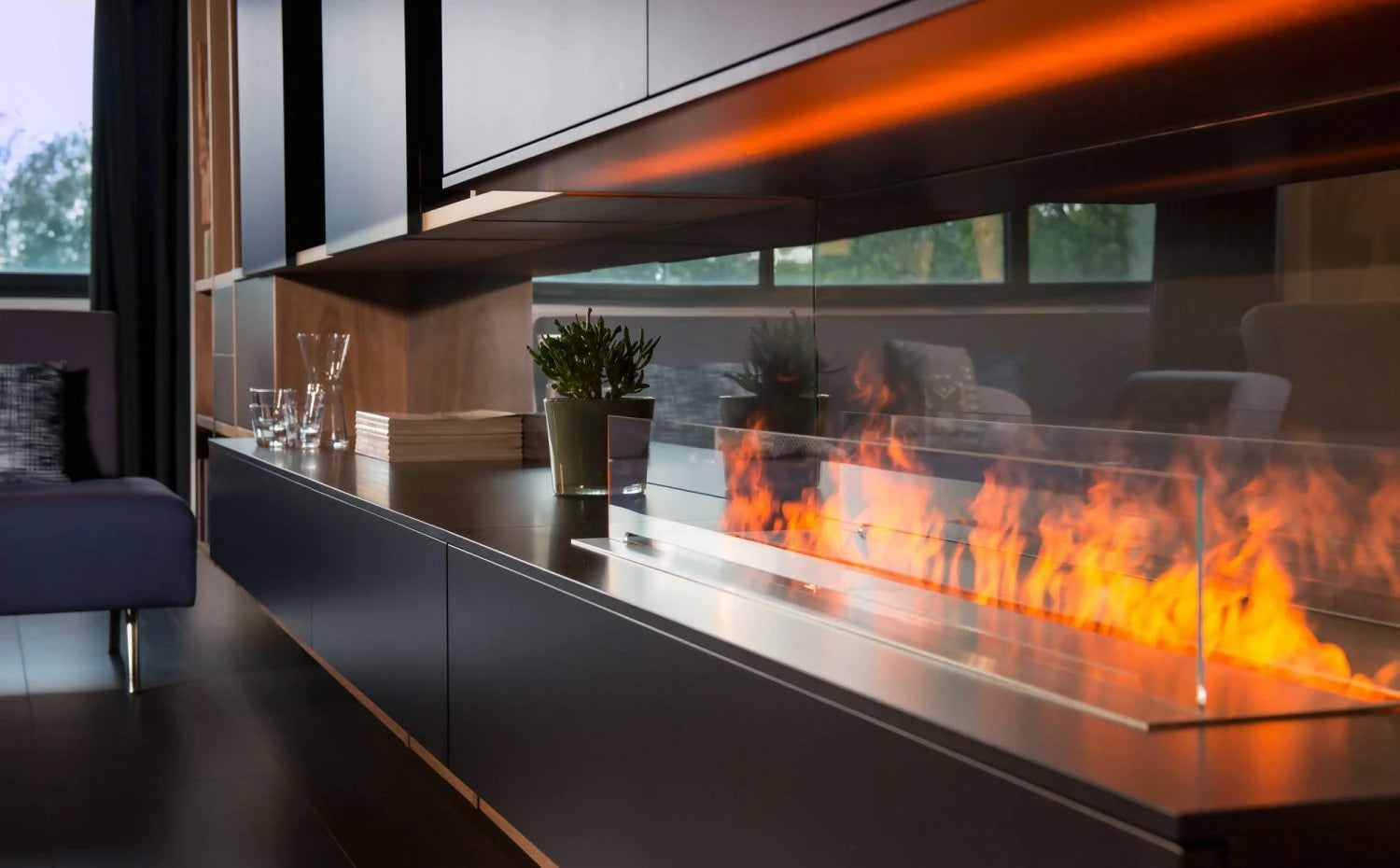 Mistero 2000 water vapour fireplace burner by Magic-Fire with 205 cm flame line