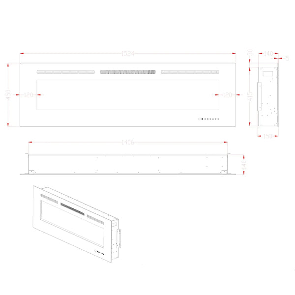 Titanite Built-in Electric Fireplace - 152 cm
