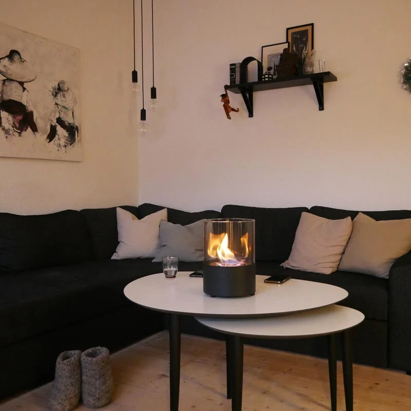 Kennington Round Tabletop Bioethanol Fireplace - Black