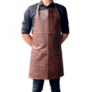 Apron in dark brown leather