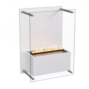 Voring White Water Vapor Fireplace - Wall-Mounted Opti-myst Fireplace with Large Glass Front