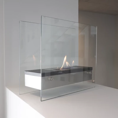 Bioethanol table fireplace In glass and steel TIZIANO 00114