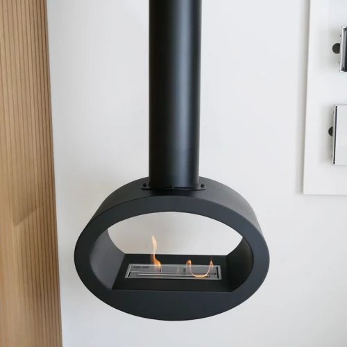 Ceiling Bioethanol Fireplace In Black Steel 1 5 L Burner